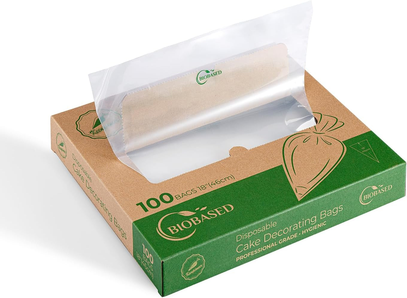 18-Inch Biobased Disposable Piping Bags, Plant Based Cake Decorating Pastry Bag - Pack of 100