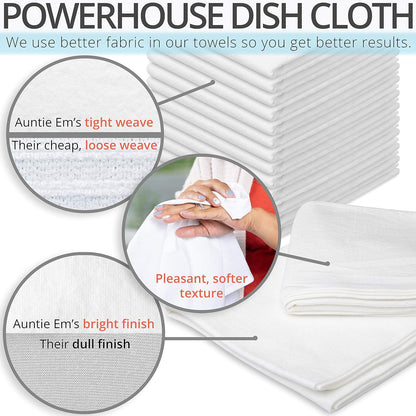 Flour Sack Dish Towels - Natural Cotton for Embroidery and Drying Glass, Hand, Dinnerware - Plain, Thick, Zero-Lint - Highly Absorbent - Set of 13, 27 X 27 Inch, White