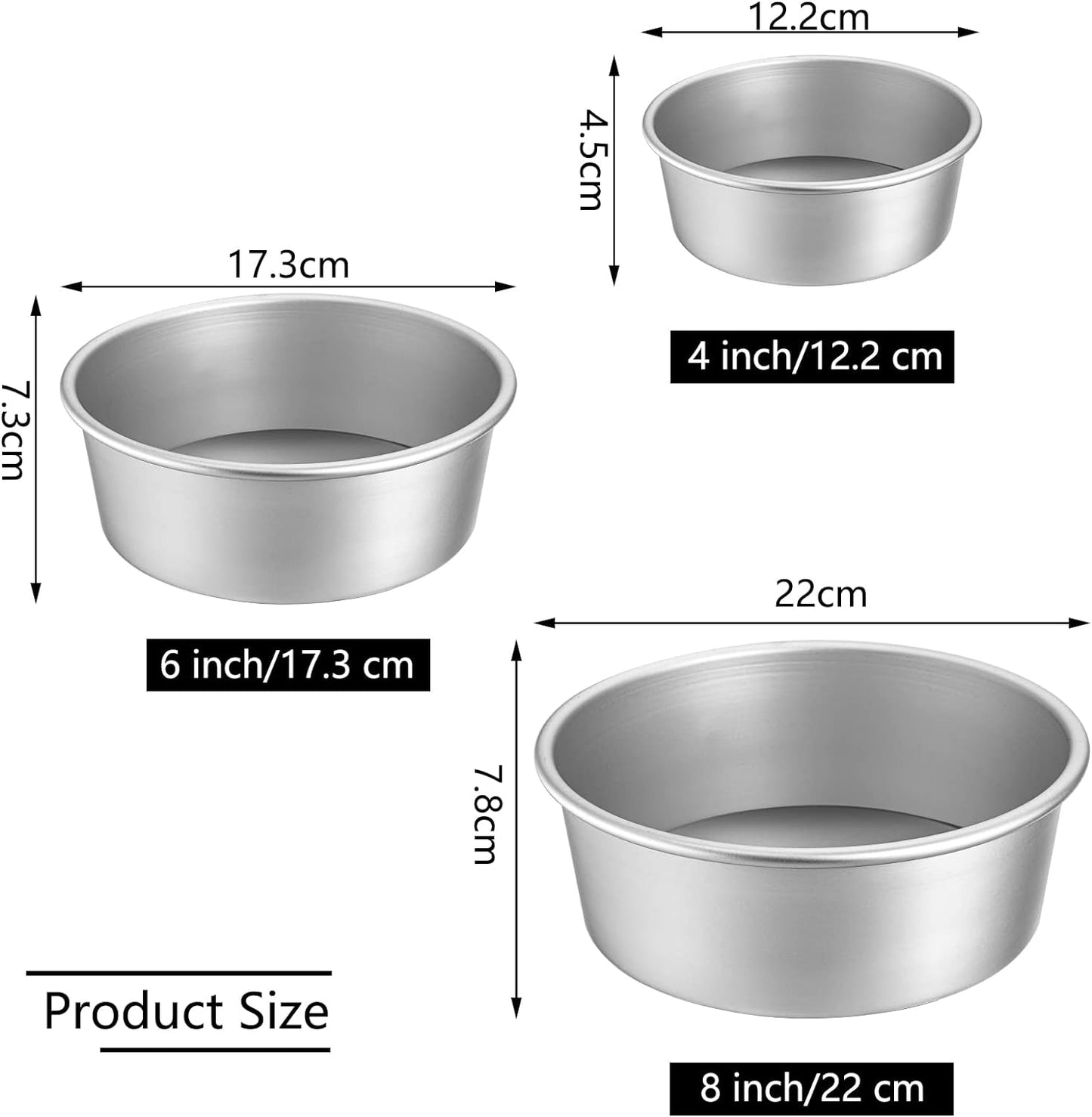 round Cake Pan Set - 4" 6" 8" Aluminium Cake Pans with Removable Base round Cake Baking Pans for Wedding Birthday Party