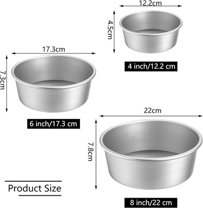 round Cake Pan Set - 4" 6" 8" Aluminium Cake Pans with Removable Base round Cake Baking Pans for Wedding Birthday Party