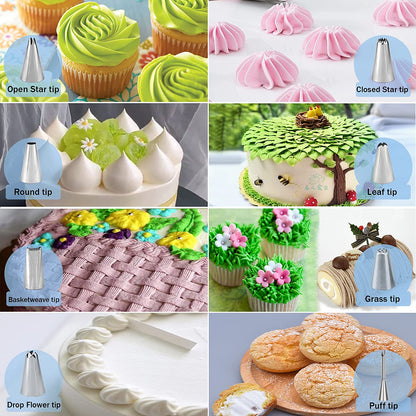 Piping Bags and Tips Set - 50Pcs Cake Decorating Supplies Kit with Icing Frosting Nozzles,Icing Scrapers,Reusable & Disposable Pastry Bags - Baking Tools for Cookies,Cupcakes Cake Decorating