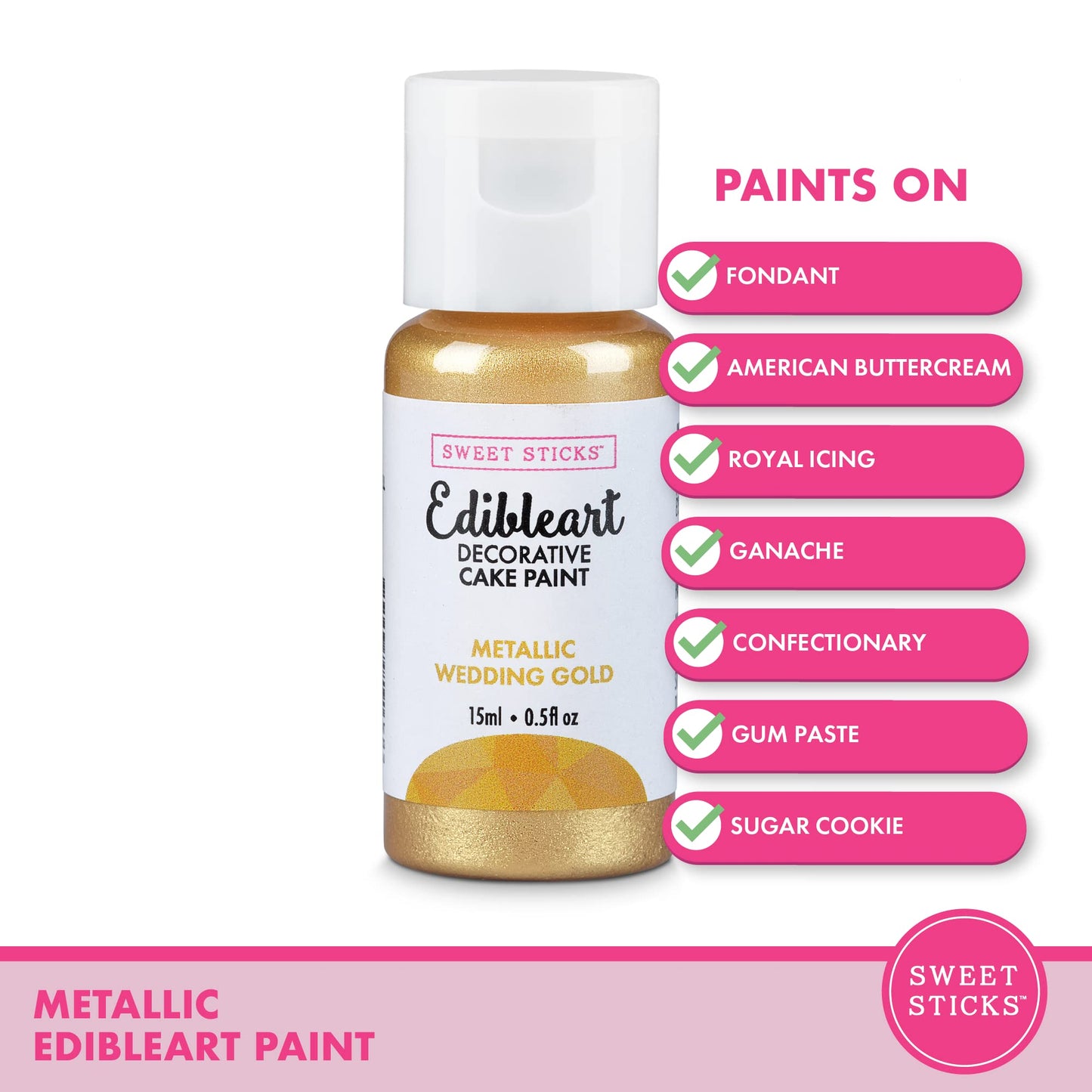 Edible Art Decorative Cake Paint 0.5 Ounce (15 Milliliters), Metallic Wedding Gold