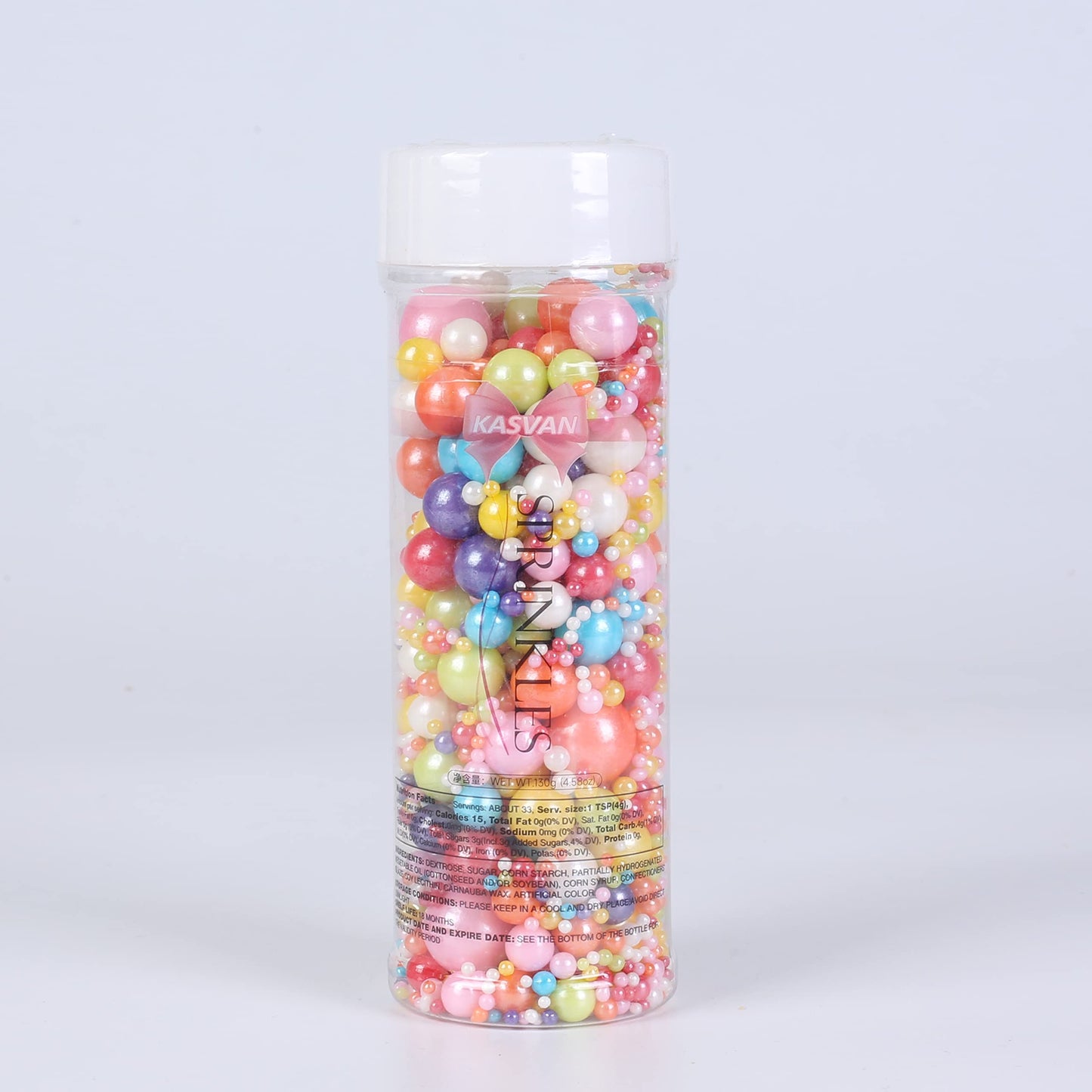 Kasvan Gold Pearl Sugar sprinkles - Edible Candy Pearls 130g/4.58 Oz, Mix Size Cake Candy, Decorate Cakes, Cookies, Ice Cream (Bright Gold)