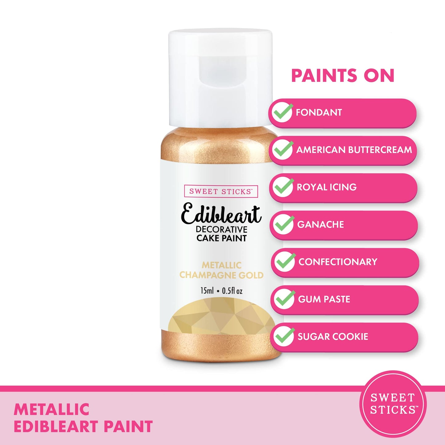 Edible Art Decorative Cake Paint 0.5 Ounce (15 Milliliters), Metallic Wedding Gold