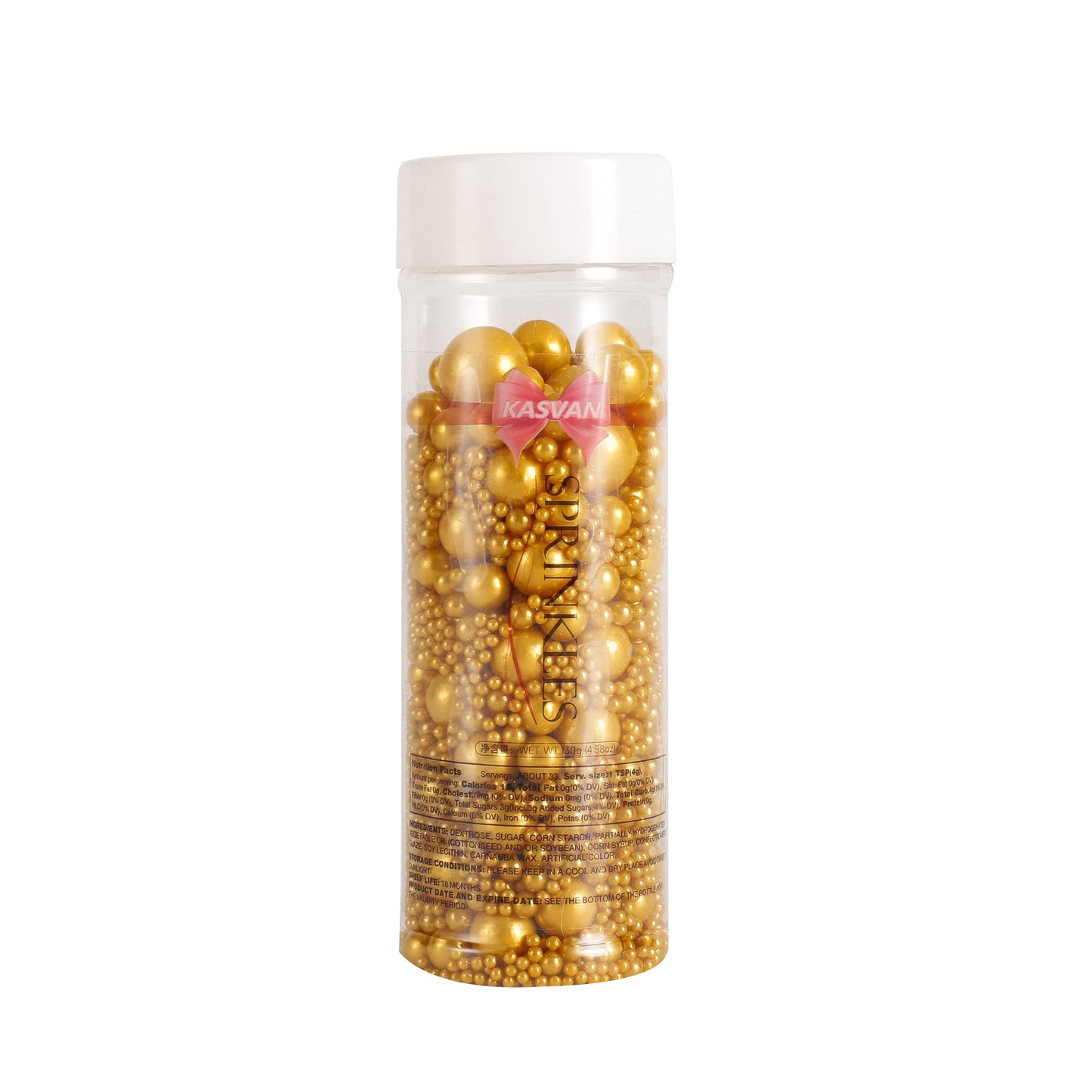 Kasvan Gold Pearl Sugar sprinkles - Edible Candy Pearls 130g/4.58 Oz, Mix Size Cake Candy, Decorate Cakes, Cookies, Ice Cream (Bright Gold)