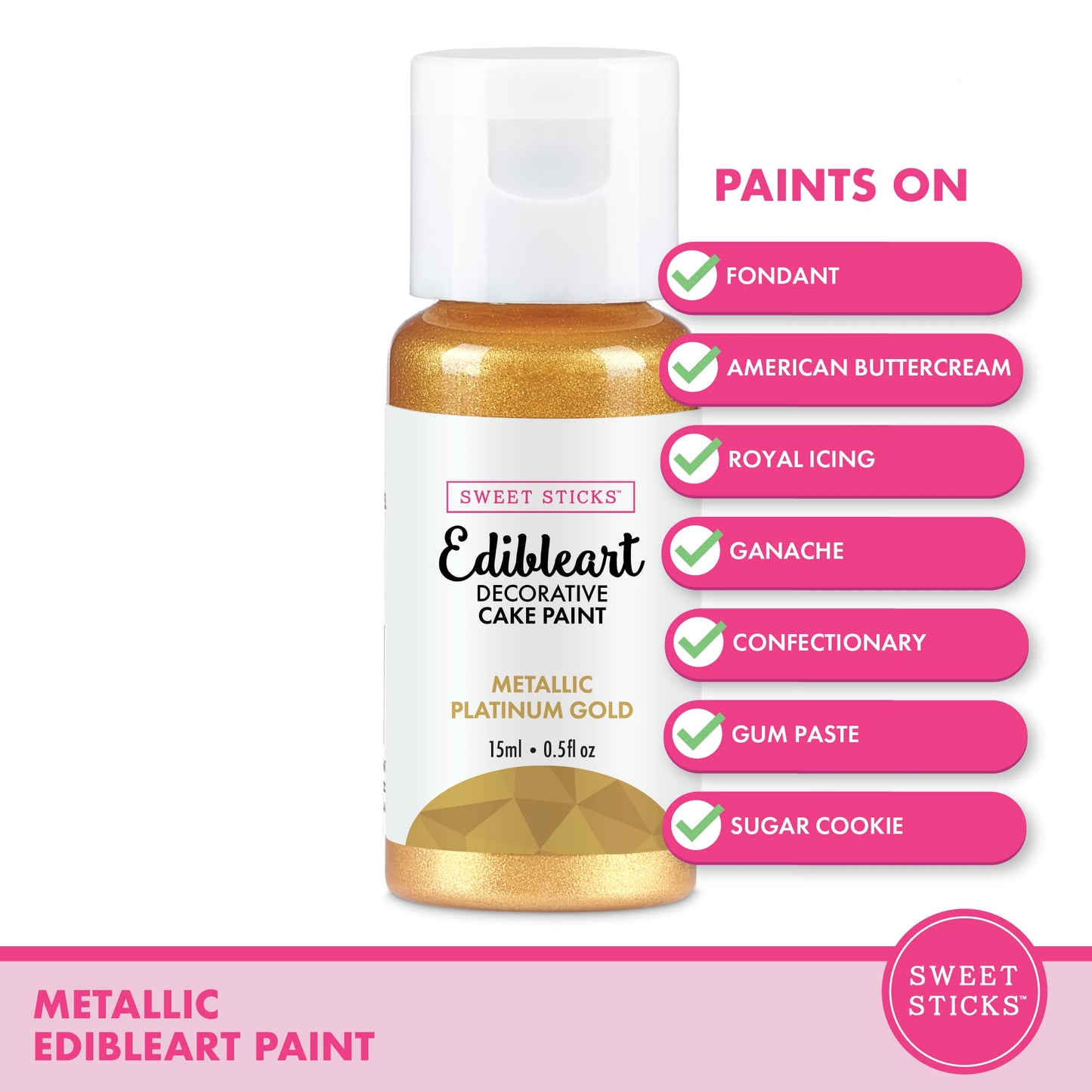 Edible Art Decorative Cake Paint 0.5 Ounce (15 Milliliters), Metallic Wedding Gold