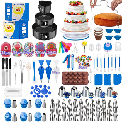 Cake Decorating Supplies 489Pcs, Baking Tools Set for Cakes，Cake Turntable, Piping Icing Tips for Beginners