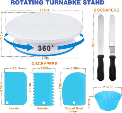 240PCS Cake Decorating Supplies Kits Cake Turntable, 100 Piping Bags 100 Disposable Cupcake Liners 24 Icing Piping Tips 3 Icing Scrapers 2 Spatulas Cake Leveler for Baking