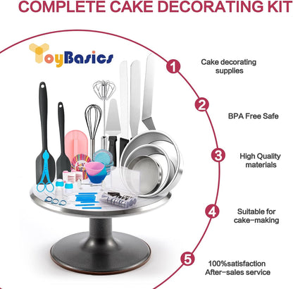 Cake Decorating Supplies with Aluminum Alloy Revolving Cake Stand, Cake Carrier, Acrylic round Cake Discs, 268PCS Cake Decorating Kit with 54 Piping Tips, Various Cake Spatula, Reuseable Cake Board