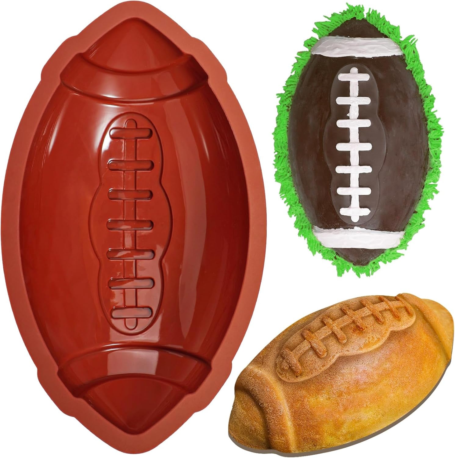 Football Cake Pan 11 Inch Nonstick Football Shaped Silicone Mold for Baking, 3D Breakable Chocolate Mold, Sports-Themed Party