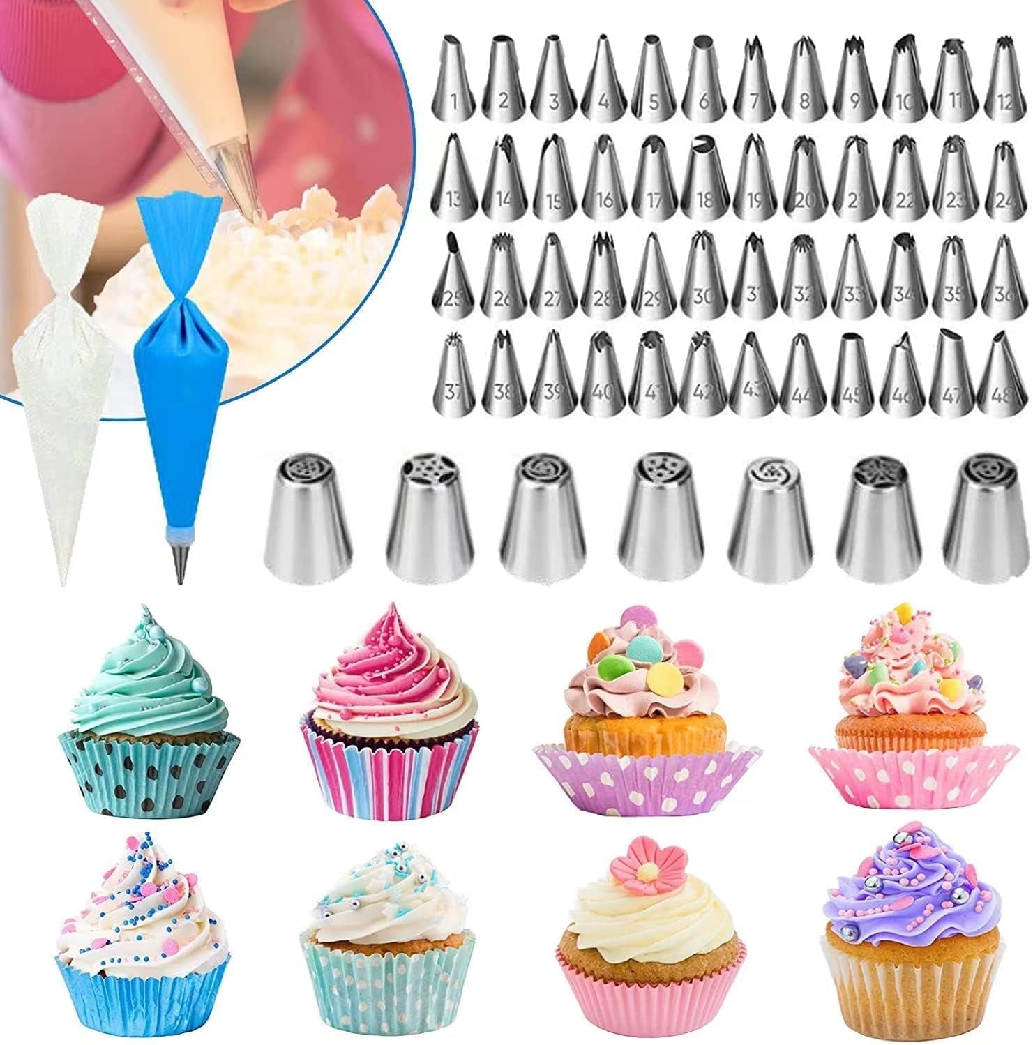 Cake Decorating Supplies 489Pcs, Baking Tools Set for Cakes，Cake Turntable, Piping Icing Tips for Beginners