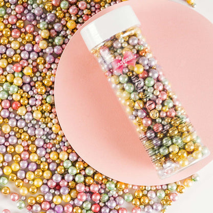 Kasvan Gold Pearl Sugar sprinkles - Edible Candy Pearls 130g/4.58 Oz, Mix Size Cake Candy, Decorate Cakes, Cookies, Ice Cream (Bright Gold)