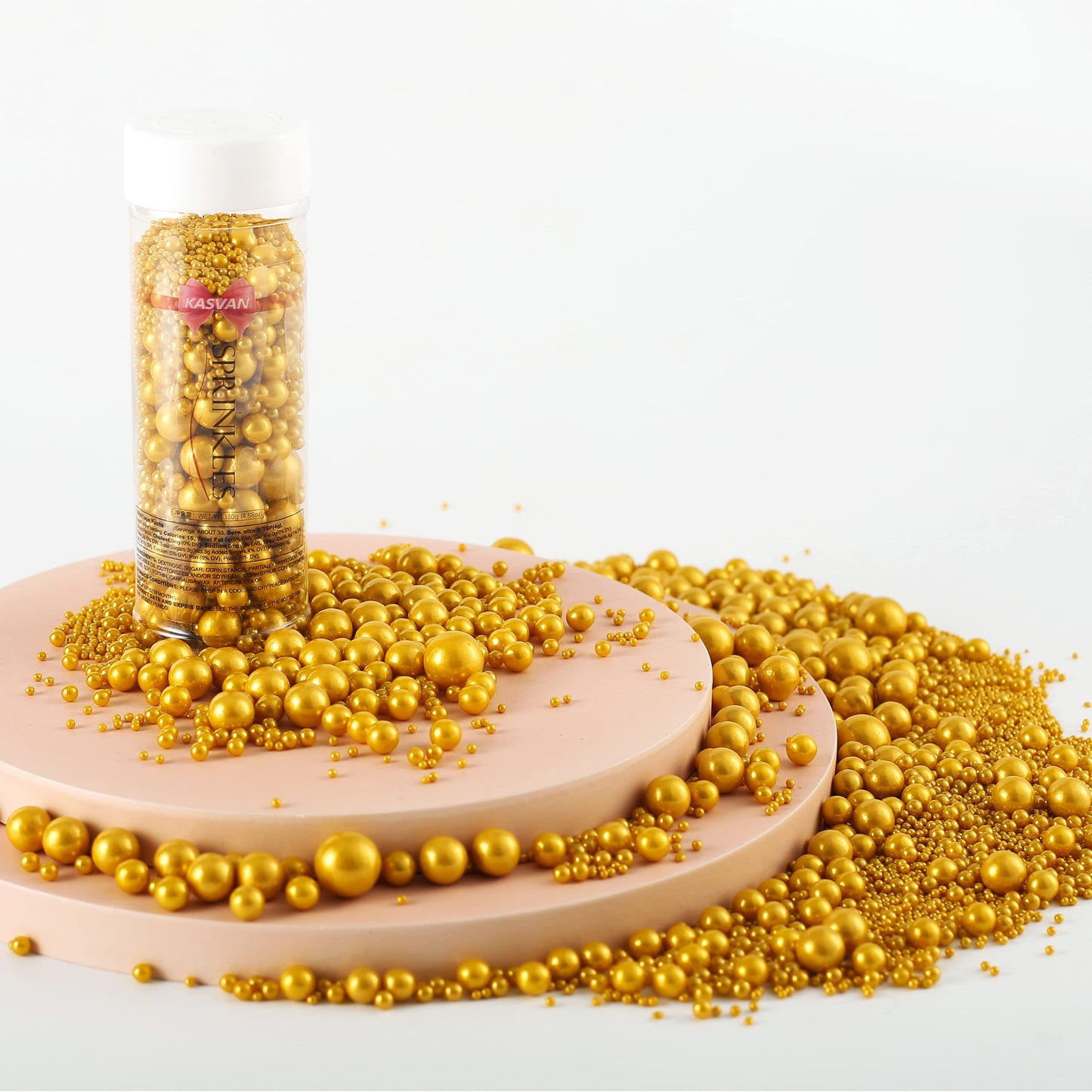 Kasvan Gold Pearl Sugar sprinkles - Edible Candy Pearls 130g/4.58 Oz, Mix Size Cake Candy, Decorate Cakes, Cookies, Ice Cream (Bright Gold)