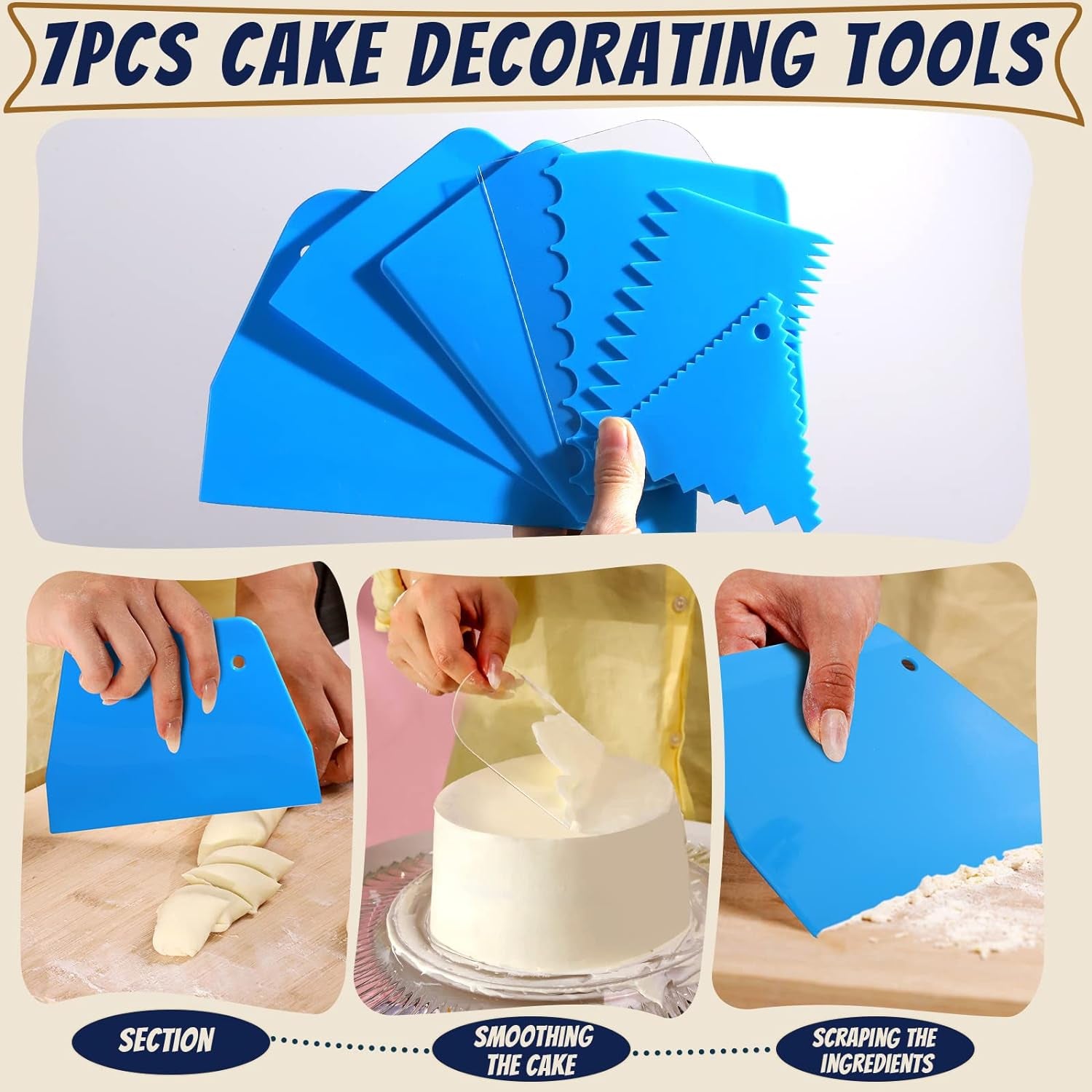 Cake Scraper Cake Smoother, 7 Pcs Cake Tools Icing Scraper Cake Scraper Smoother Cake Icing Smoother Tool for Cake Decorating