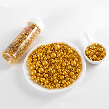 Kasvan Gold Pearl Sugar sprinkles - Edible Candy Pearls 130g/4.58 Oz, Mix Size Cake Candy, Decorate Cakes, Cookies, Ice Cream (Bright Gold)