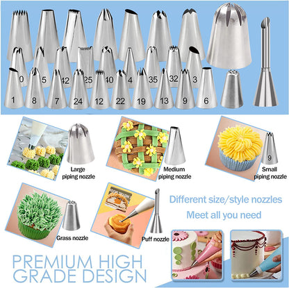 Piping Bags and Tips Set - 50Pcs Cake Decorating Supplies Kit with Icing Frosting Nozzles,Icing Scrapers,Reusable & Disposable Pastry Bags - Baking Tools for Cookies,Cupcakes Cake Decorating