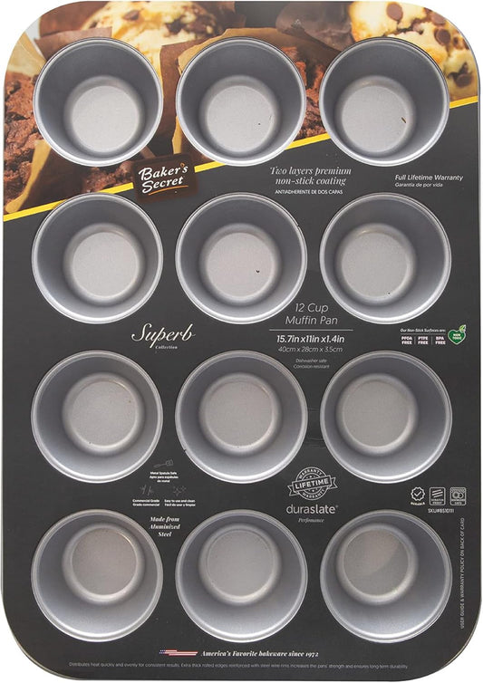 12Cup Muffin Pan Cupcake Nonstick Pan - Aluminized Steel Pan Muffins Cupcakes 2 Layers Non Stick Coating Easy Release Dishwasher Safe DIY Bakeware Baking Supplies - Superb Collection