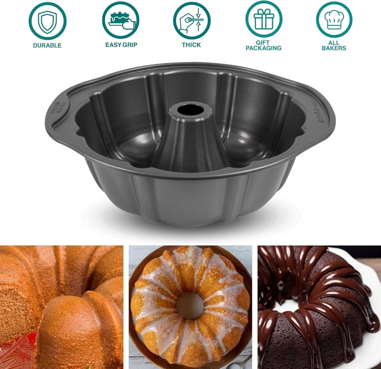 Fluted Cake Pan 9.75", Nonstick, Novelty Cake Pan Nonstick, Food-Grade Bakeware for Easy Release Dishwasher Safe - the Classic Collection