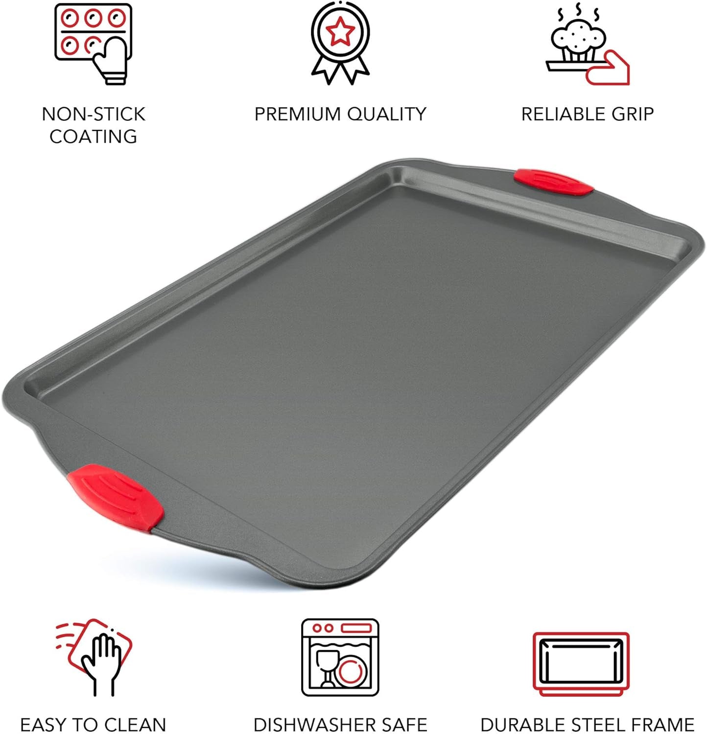 Non-Stick Baking & Cookie Sheet Pan Non-Toxic 11X14 Inch Rimmed Carbon Steel Baking Sheet. Dent, Warp and Rust Resistant. Heavy Gauge Steel Oven Baking Sheet. 1 Tray.