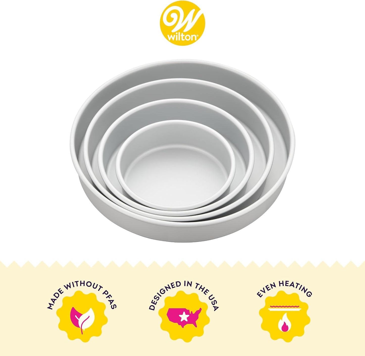 Performance Pans Aluminum round Cake Pan, Small and Medium 4 Piece Set