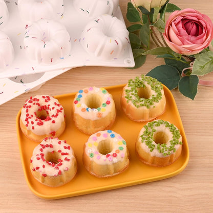 2 Pcs Mini Bundt Cake Pan, 6-Cavity Fluted Tube Cake Pan, Non-Stick Silicone Baking Mold for Cupcakes, Donuts, Muffins, Cornbread, Brownies, Jellies