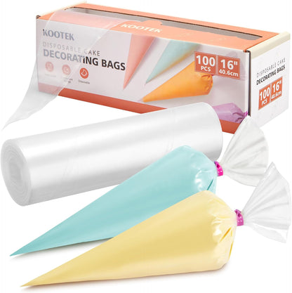 16" Piping Bags (100Pcs), Disposable Pastry Bags anti Burst Icing Frosting Bag Thick Cake Decorating Bags for Cookie, Cupcake, Candy, Baking Supplies Tools