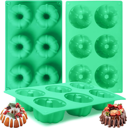 3Pcs Mini Bundt Cake Pan Silicone Original Bundt Pan, 6Cavity Mini Heritage Bundtlette Cake Silicone Mold for Baking，Non-Stick Baking Mold for Cupcake Cornbread Brownie Jello (Original)