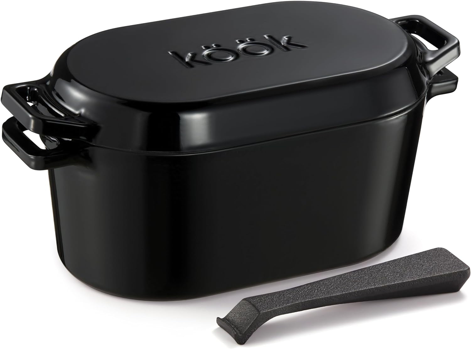 Dutch Oven, Oven for Sourdough Bread Baking, with Lid, Dual Handles, Enameled Cast Iron, Includes Lid Lever, Great for Baking Bread, Cooking and Roasting, Dishwasher Safe, 3.4 Qt, Black