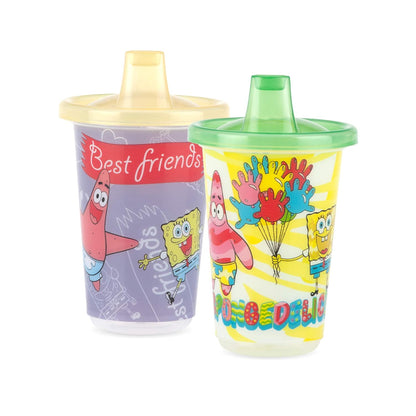 6 Pack Polypropylene Wash or Toss Reusable Cups & Lids with Spout, Nickelodeon Spongebob Squarepants, 10 Oz.