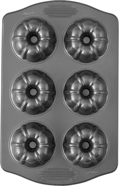 Excelle Elite Non-Stick 6-Cavity Mini Fluted Tube Baking Pan for Muffins and Cupcakes, Steel