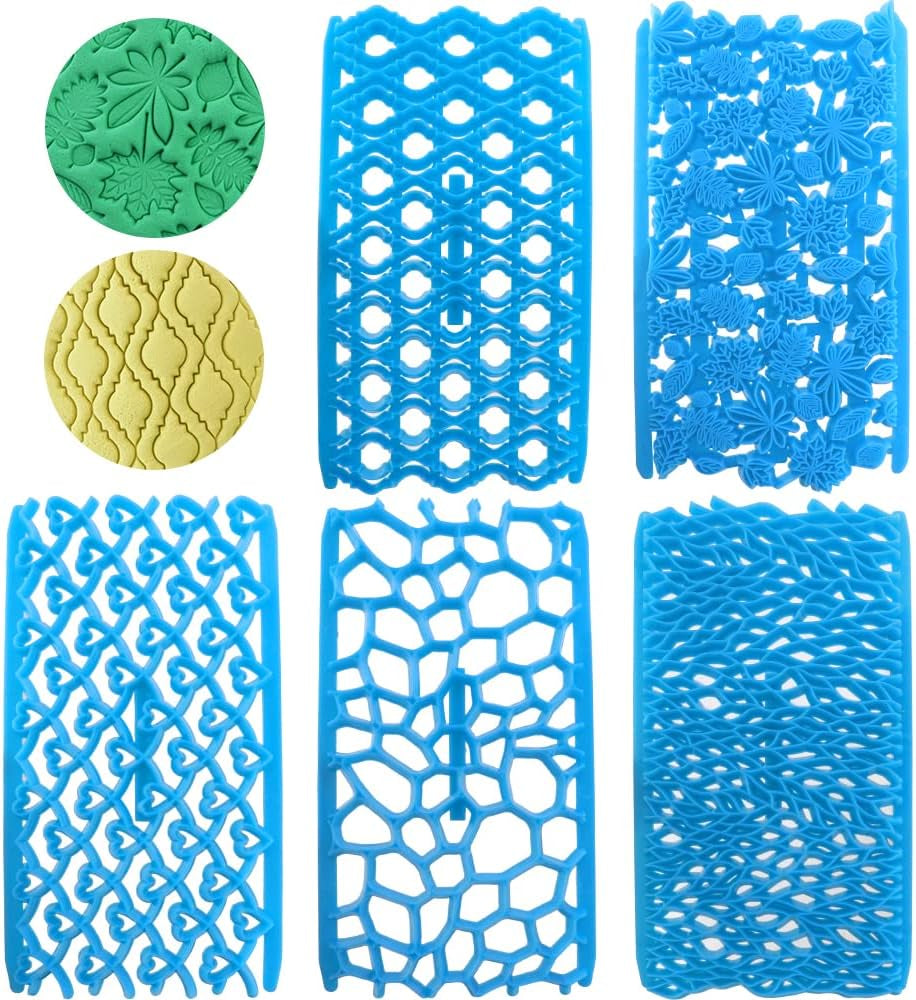 5 Pcs Cake Fondant Embossing Mould Cake Decor Fondant Impression Mold Set Different Patterns Fondant Embosser Baking Decoration Mold for Fondant Cake Candy Chocolate Cookie Cupcake