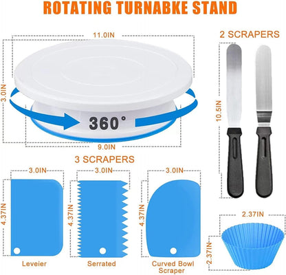 Cake Decorating Supplies 489Pcs, Baking Tools Set for Cakes，Cake Turntable, Piping Icing Tips for Beginners