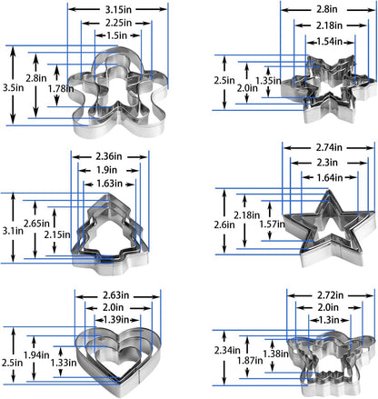 Christmas Cookie Cutter Set - Gingerbread Man, Snowflake, Christmas Tree, Heart, Star, Angel - 18 Piece Christmas Cookie Cutters, Cookie Cutters Christmas Shapes for Holiday Winter Baking