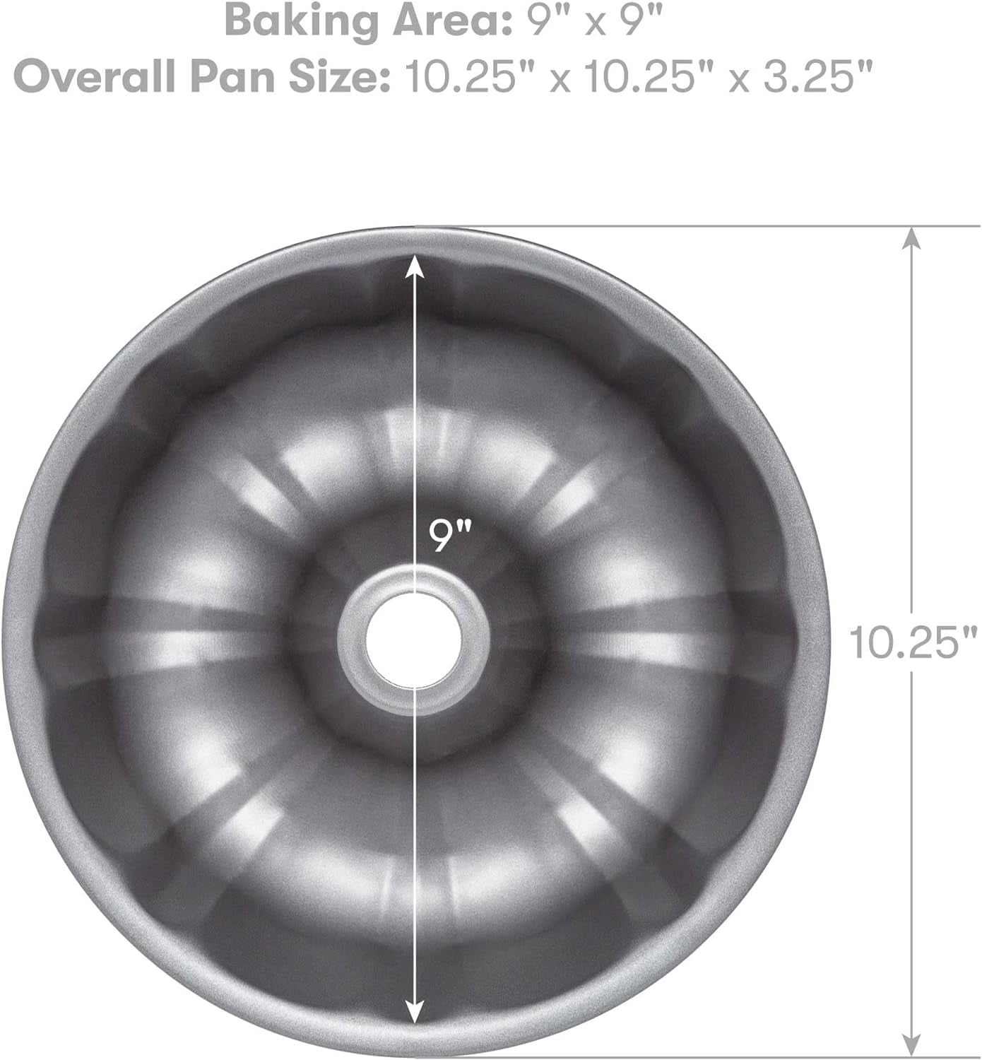 Heavy Duty Nonstick Bakeware Carbon Steel Fluted Tube Bundt Pan with Quick Release Coating, Manufactured without PFOA, Dishwasher Safe, Oven Safe, 9-Inch, Gray