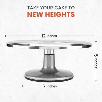 50Pcs Cake Turntable Set -12" Aluminum Revolving Stand- Professional Cake Leveler- Decorating Supplies Kit with Straight & Offset Spatula-Numbered Icing Tips & Bags