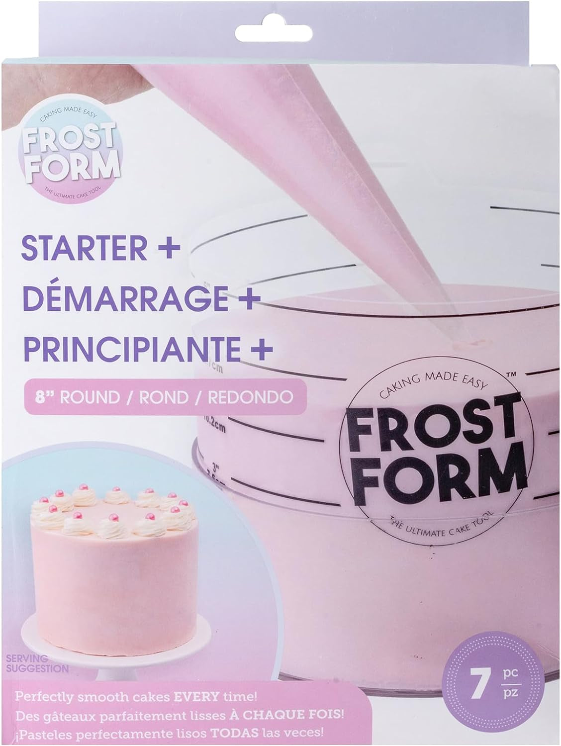 Frost Form - Starter + Kit (8 Inch) 7-Piece Set | Professional-Quality, Food-Grade Plastic | Cake Frosting | Beginners and Pros | Cake Decorating Kit | Compatible with Piping Bags and Cake Stands