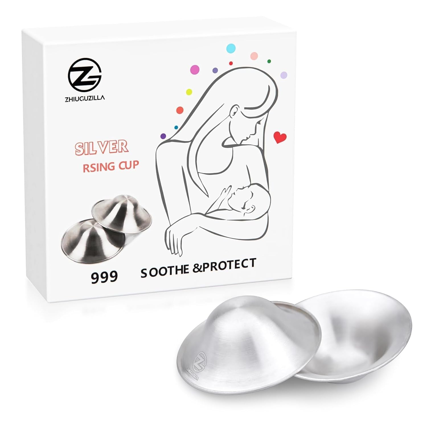 Silver Nursing Cups, 999 Silver Nipple Shields Fine Quality Silver Nipple Covers Breastfeeding, Nipple Guards Ergonomic Design, Silver Nursing Cups for Sore Nipples