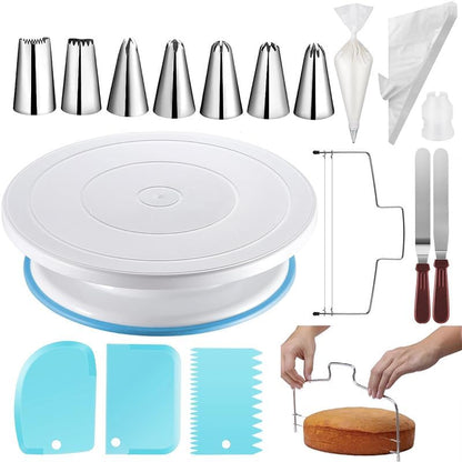 Cake Decorating Kit, Piping Bags and Tips Set with Cake Spinner Stand, Cake Leveler, 7 Piping Tips, Straight & Offset Spatula, 35 Pcs Frosting Piping Kit