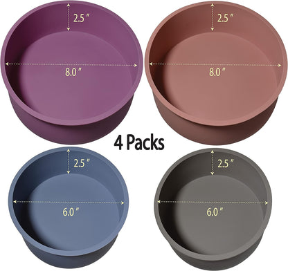 Round Silicone Cake Pans, Set of 4, Non-Stick Mold for Baking (6"X2Pcs, 8"X2Pcs)