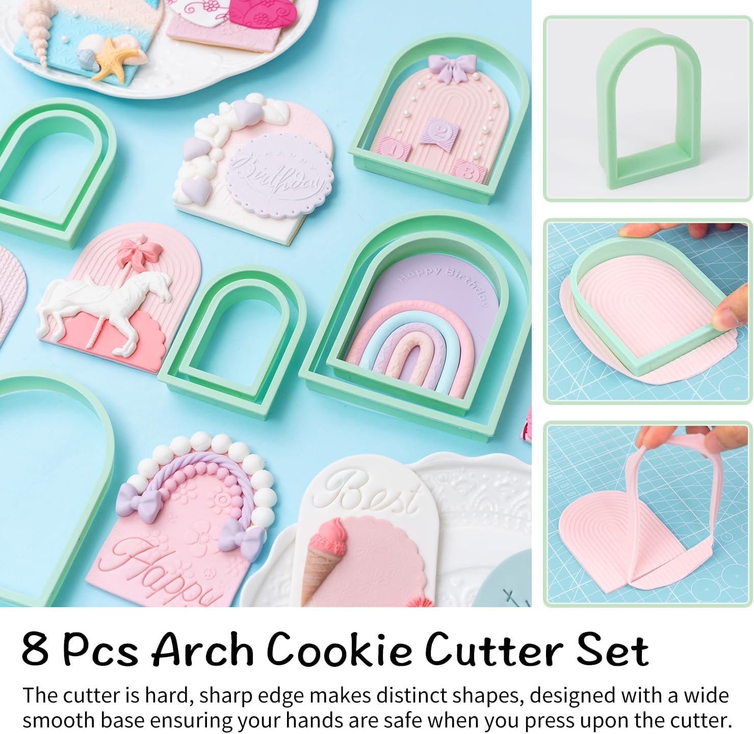 Arch Cookie Cutter, 8 Piece Cookie Cutter Set 3D Polymer Clay Cutter for Baby Shower/Birthday/Wedding/Rainbow/Easter Cookie Cutters