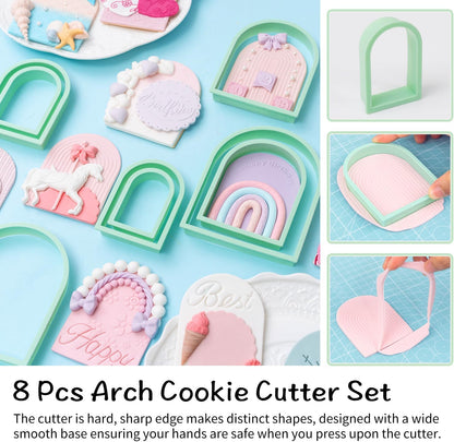 Arch Cookie Cutter, 8 Piece Cookie Cutter Set 3D Polymer Clay Cutter for Baby Shower/Birthday/Wedding/Rainbow/Easter Cookie Cutters