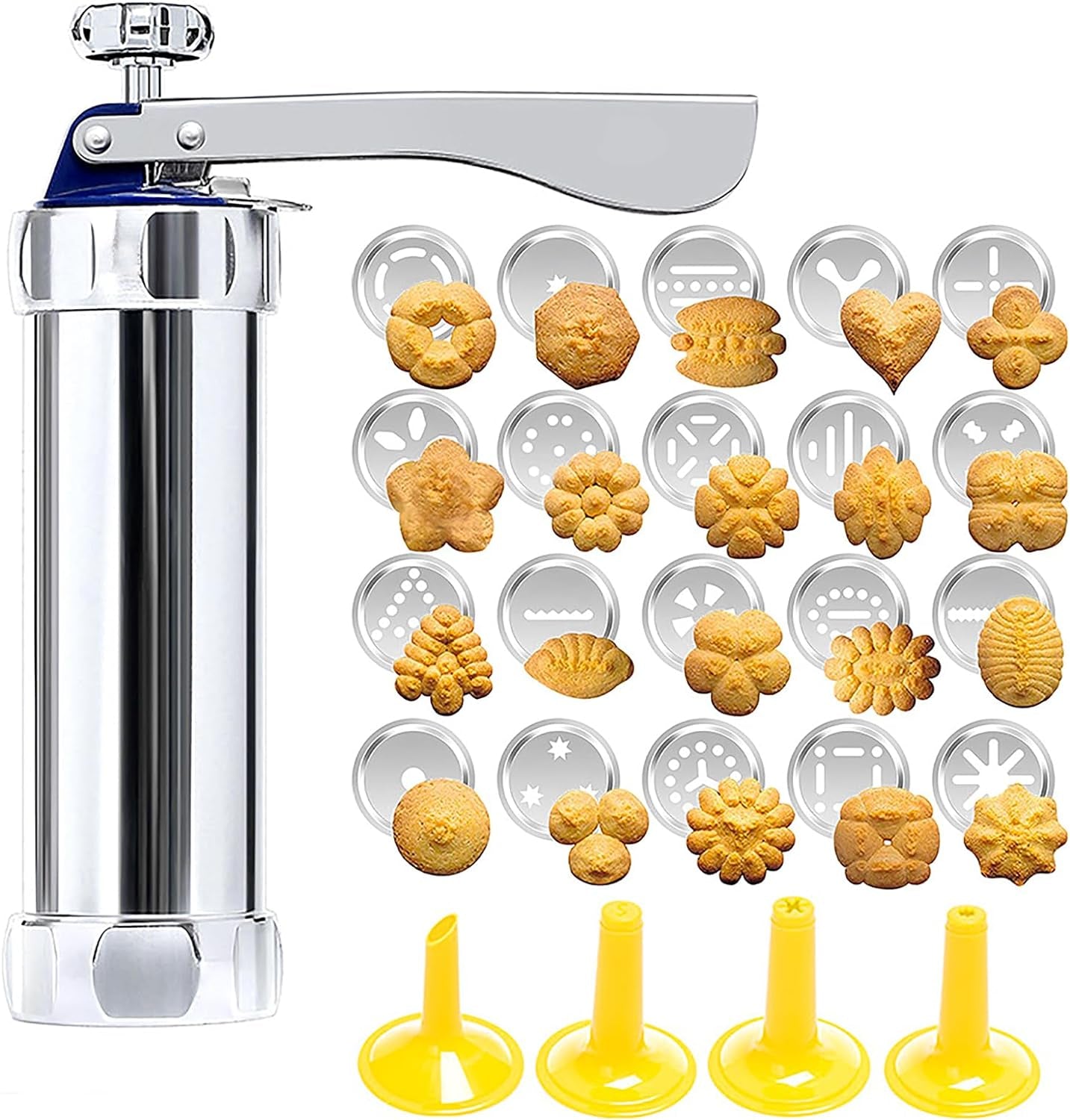 Cookie Press, Cookie Press Gun Aluminum Alloy with 4 Piping Tips and 20 Cookie Discs, Cookie Maker Machine, Cookie Press Baking