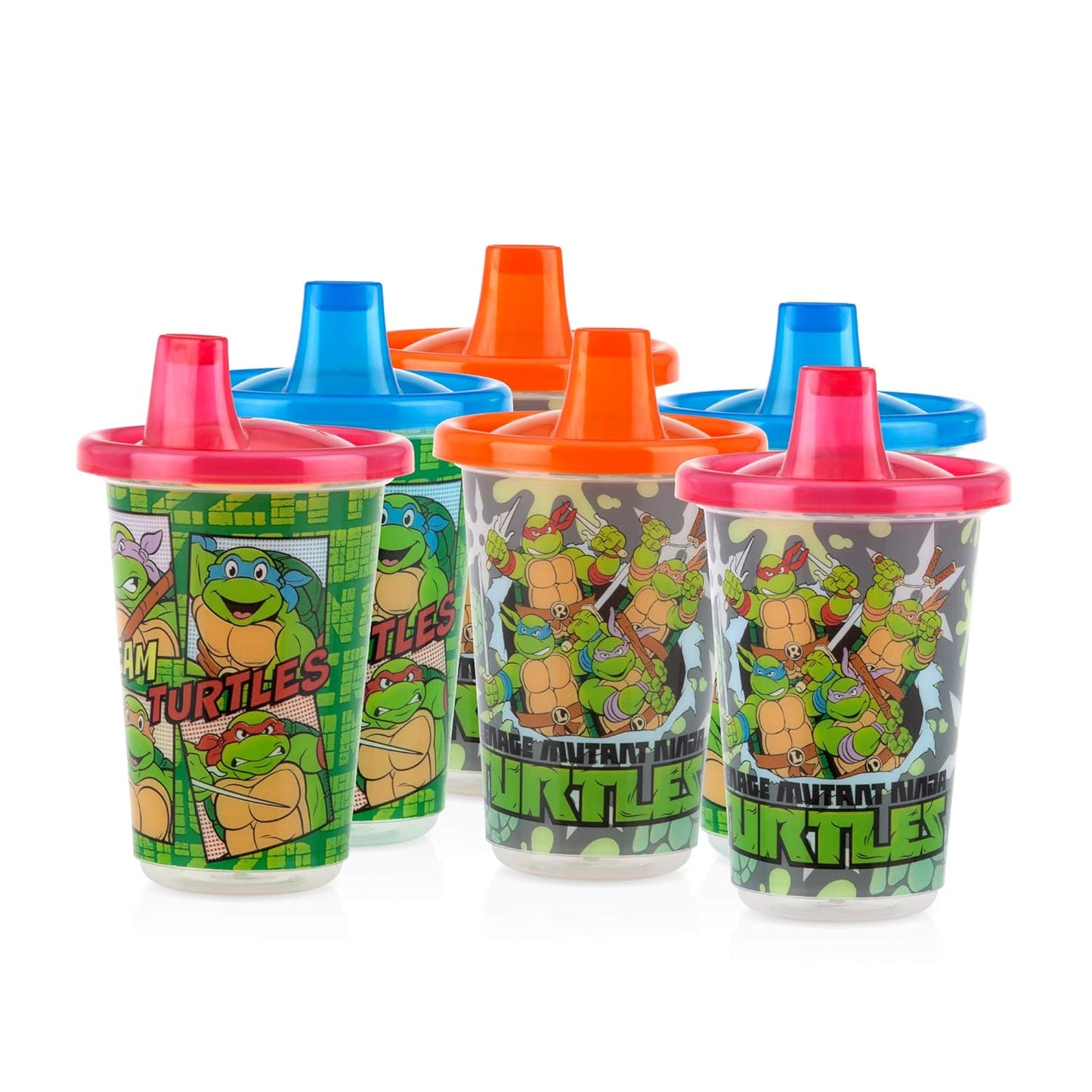 6 Pack Wash or Toss Reusable Cups & Lids with Spout, Nickelodeon Teenage Mutant Ninja Turtles, 10 Oz