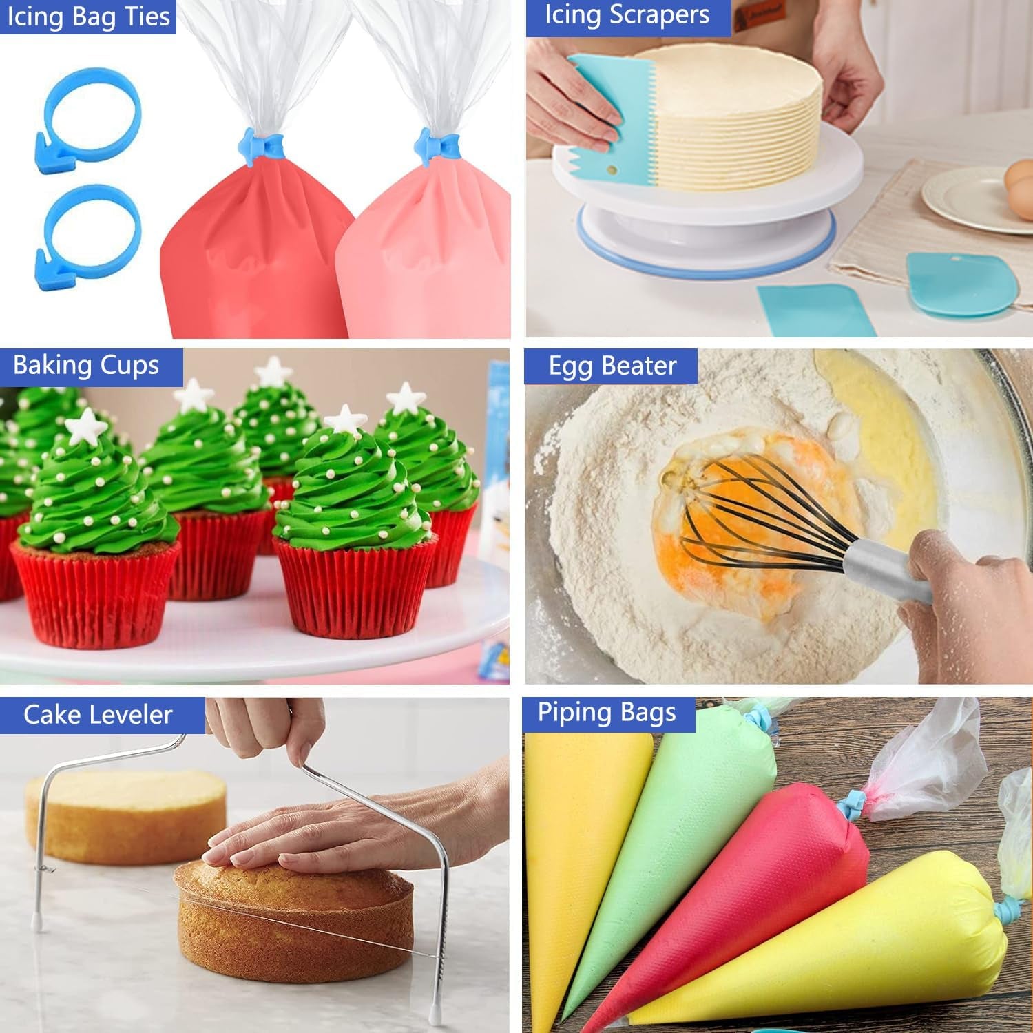 240PCS Cake Decorating Supplies Kits Cake Turntable, 100 Piping Bags 100 Disposable Cupcake Liners 24 Icing Piping Tips 3 Icing Scrapers 2 Spatulas Cake Leveler for Baking