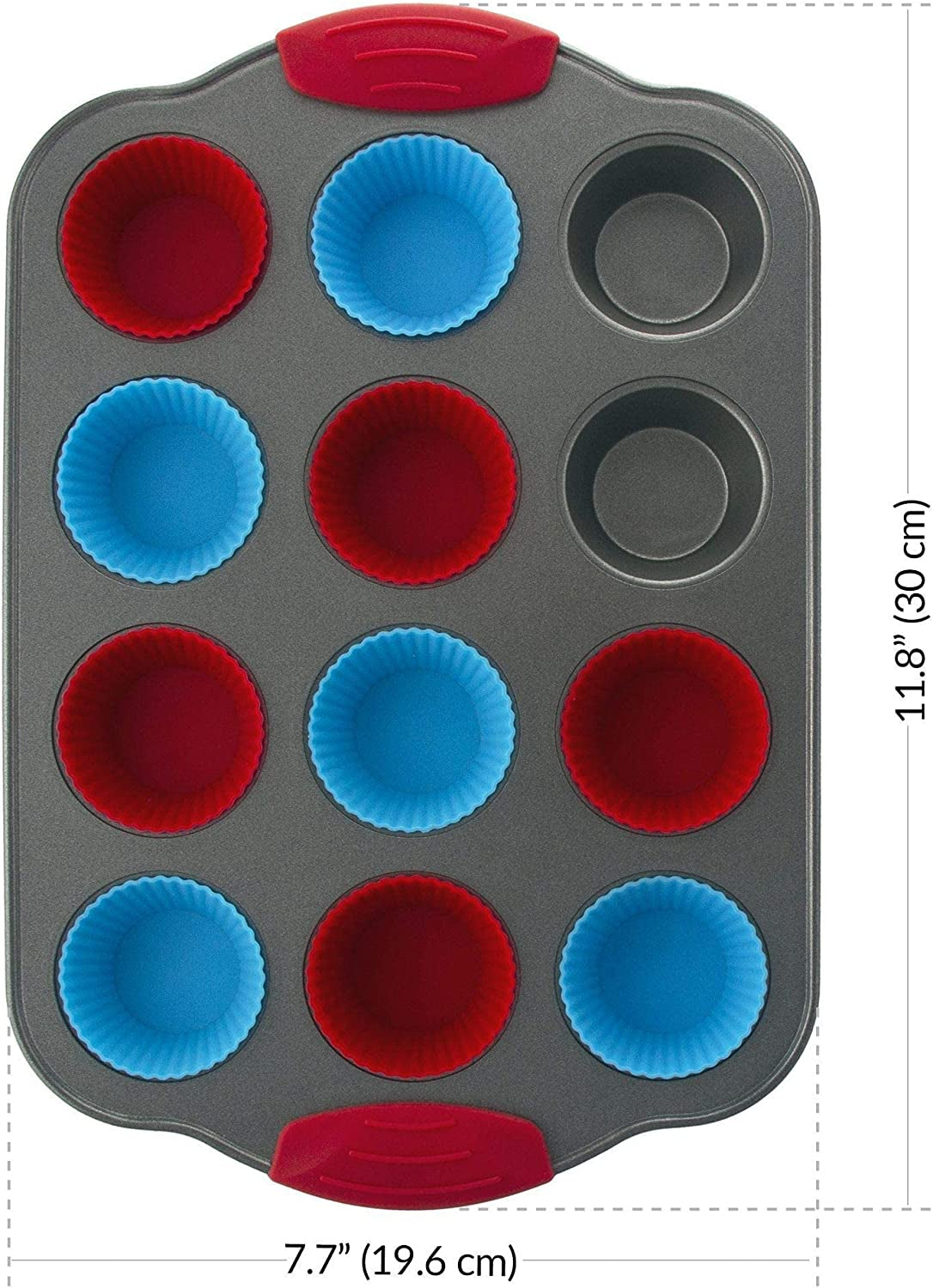 12 Cup Mini Muffin Pan with Silicone Muffin Liners (Set of 12). Professional Cupcake Pan for Baking Muffin Mold, Mini Muffin Tin Non-Stick Steel Bakeware