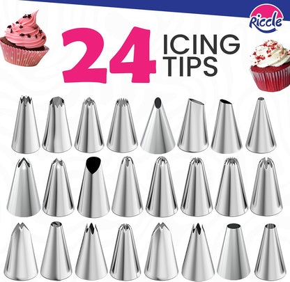 88 Pcs Cake Decorating Kit with Cake Turntable - Includes 50 Disposable + 2 Reusable Piping Bags and Tips Set, 24 Icing Piping Tips, 2 Spatulas, 3 Icing Comb Scraper, Baking Supplies