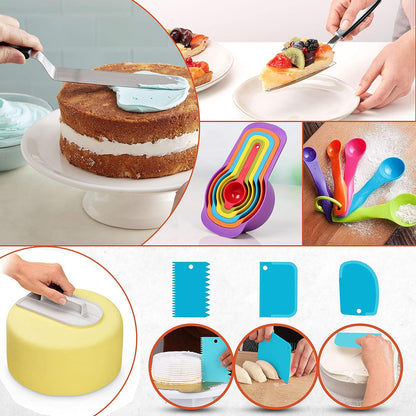 700Pcs Cake Decorating Kit with Baking Supplies- Cake Turntable for Decorating with Baking Pans, Leveler, 24 Numbered Piping Tips, 2 Spatulas, Fondant Tools, Video Course, Pattern Chart & More