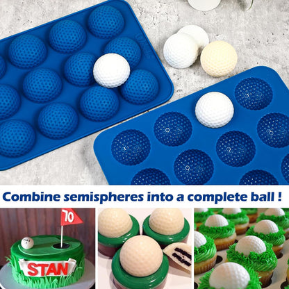 Golf Ball Chocolate Molds, Silicone Golf Ball Mold 12-Cavity, Golf Mold for Cake Decorations, Chocolate, Hot Chocolate Bomb, Candy (Pack of 2)