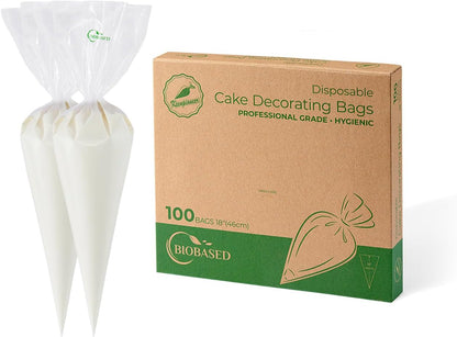 18-Inch Biobased Disposable Piping Bags, Plant Based Cake Decorating Pastry Bag - Pack of 100