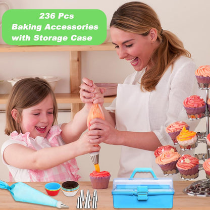 Cake Decorating Tools Supplies Kit, 236 Pcs Baking Accessories with Storage Case, Frosting Piping Kit, Piping Bags and Tips Set with 36 Numbered Piping Tips, Pastry Bags for Cake Cookie Cupcake